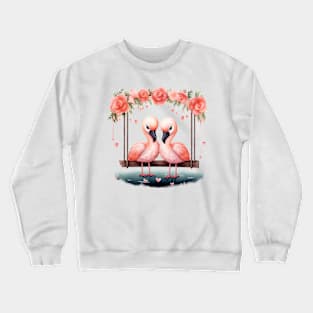 Valentine Flamingo Couple On Swing Crewneck Sweatshirt